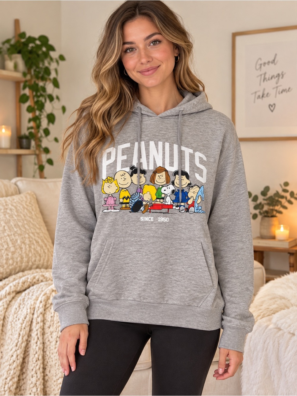 NWOT Peanuts Light Gray Logo Hoodie Size Small